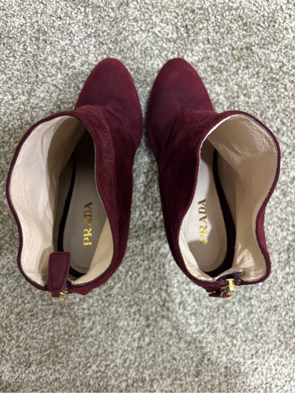 Prada Women's Burgundy Suede Ankle Boots